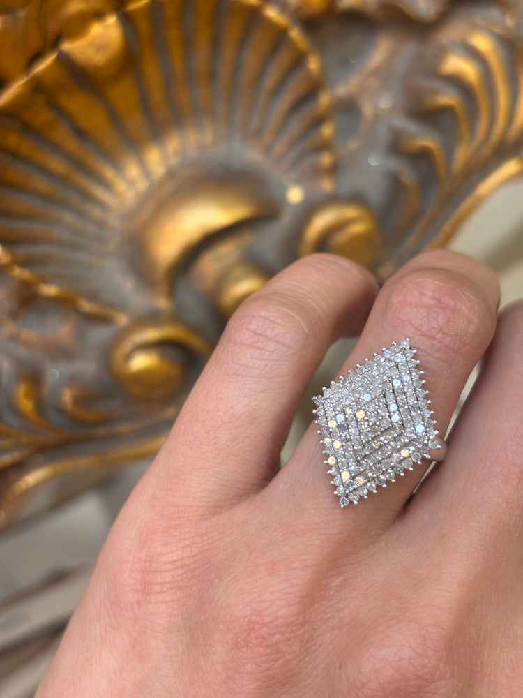 Women’s 9ct White Gold Symmetrical Statement Diamond Cluster Ring - 1.00ct - Hyman’s Jewellers