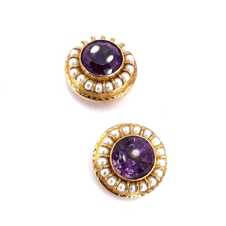 Women’s 9ct Yellow Gold Amethyst Pearl Clip On Earrings - 10g - Hyman’s Jewellers