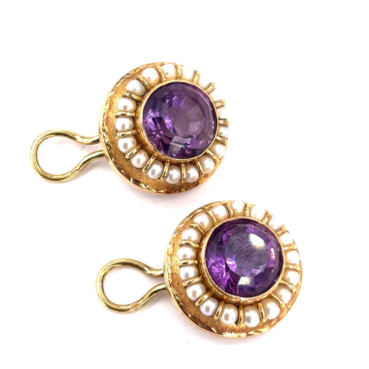 Women’s 9ct Yellow Gold Amethyst Pearl Clip On Earrings - 10g - Hyman’s Jewellers