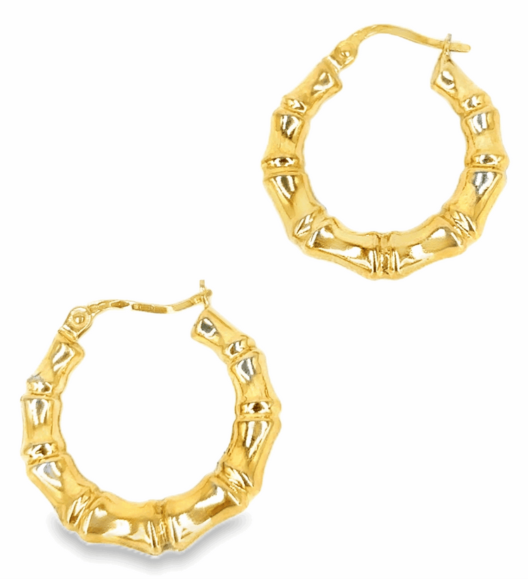 Women’s 9ct Yellow Gold Bamboo Hoops - 1.8g - Hyman’s Jewellers