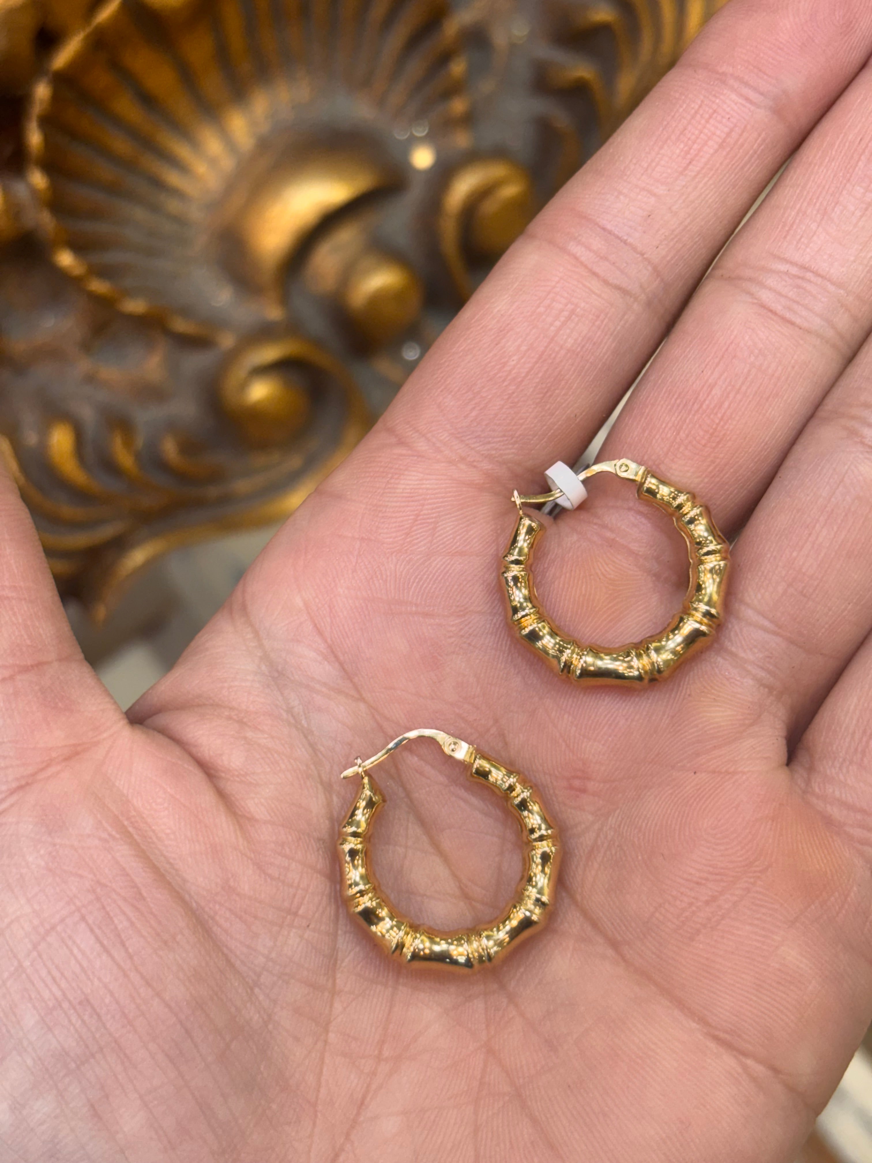 Women’s 9ct Yellow Gold Bamboo Hoops - 1.8g - Hyman’s Jewellers