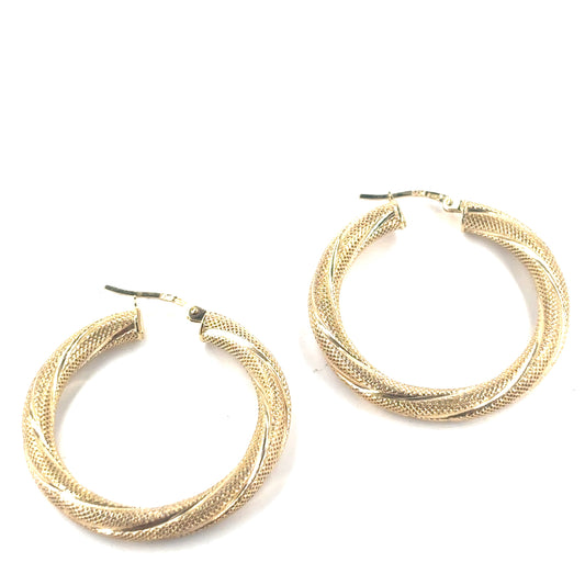 Women’s 9ct Yellow Gold Beushed Twist Hoops - 2.5g - Hyman’s Jewellers
