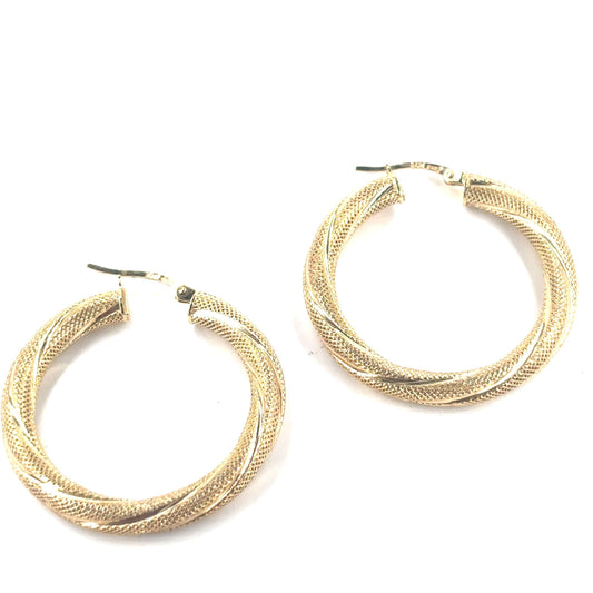 Women’s 9ct Yellow Gold Beushed Twist Hoops - 2.5g - Hyman’s Jewellers