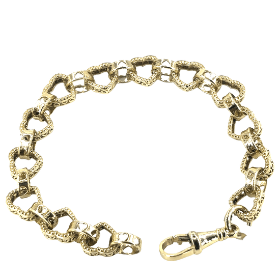 Womens 9ct Yellow Gold Chain Heart Link Bracelet with Intricate Detailing - Hyman’s Jewellers