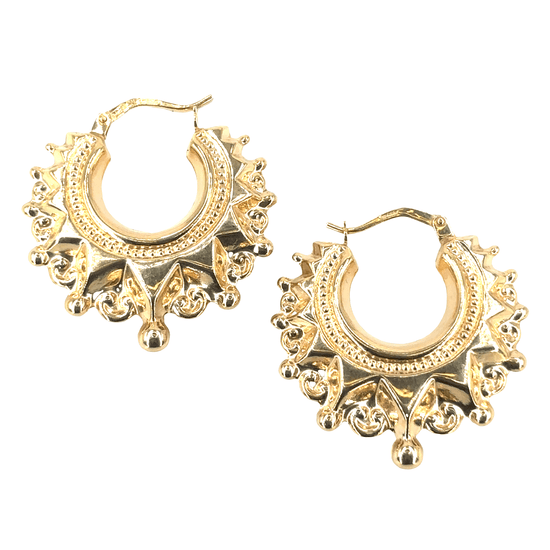 Womens 9ct Yellow Gold Creole Spike Ball Hoop Earrings - Medium - Hyman’s Jewellers