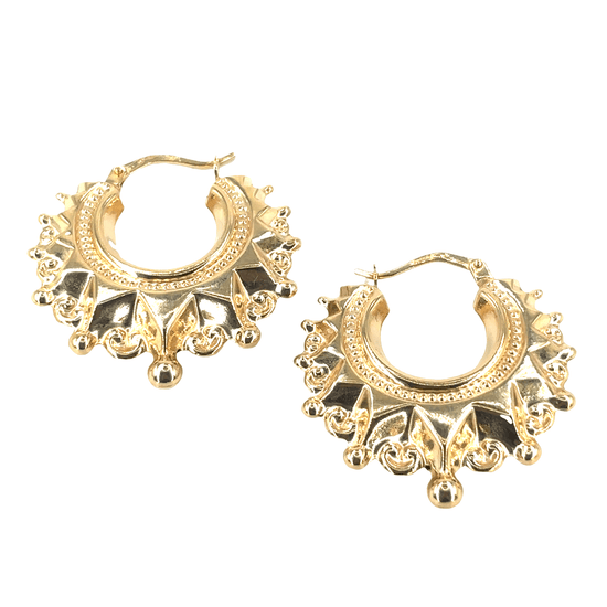Womens 9ct Yellow Gold Creole Spike Ball Hoop Earrings - Medium - Hyman’s Jewellers