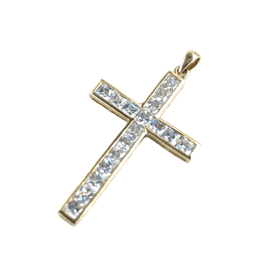 Women’s 9ct Yellow Gold Cross Pendant with Square Cut Cz - 3.4g - Hyman’s Jewellers