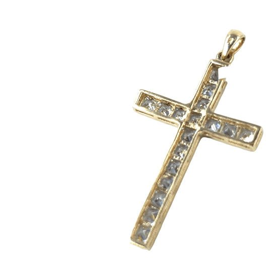 Women’s 9ct Yellow Gold Cross Pendant with Square Cut Cz - 3.4g - Hyman’s Jewellers
