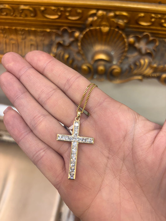 Women’s 9ct Yellow Gold Cross Pendant with Square Cut Cz - 3.4g - Hyman’s Jewellers