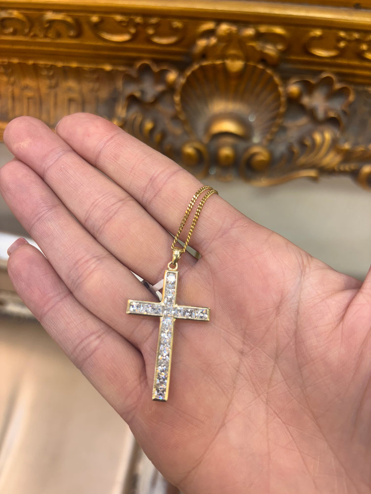 Women’s 9ct Yellow Gold Cross Pendant with Square Cut Cz - 3.4g - Hyman’s Jewellers