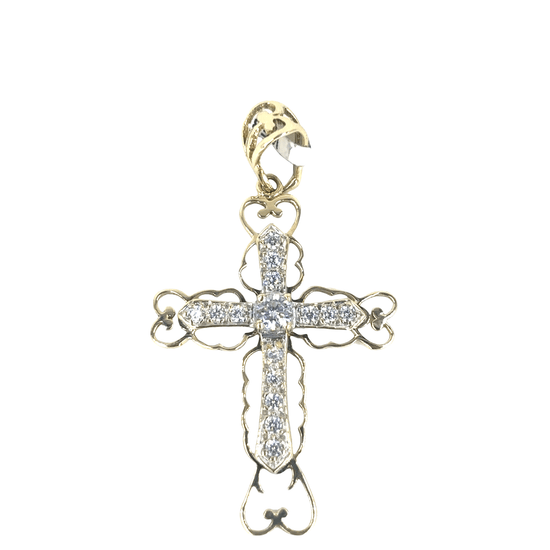 Women’s 9ct Yellow Gold Diamond Cross Pendant - 3.3G 5cm - Hyman’s Jewellers