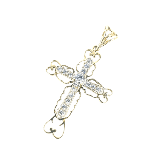 Women’s 9ct Yellow Gold Diamond Cross Pendant - 3.3G 5cm - Hyman’s Jewellers