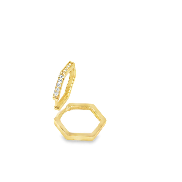 Women’s 9ct Yellow Gold Diamond Hexagon Hoop Earrings - 2g 0.3ct - Hyman’s Jewellers