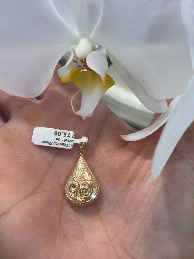 Women’s 9ct Yellow Gold Embossed Teardrop Pendant - 1.3G 3cm - Hyman’s Jewellers