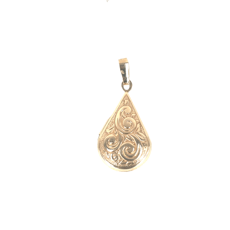 Women’s 9ct Yellow Gold Embossed Teardrop Pendant - 1.3G 3cm - Hyman’s Jewellers
