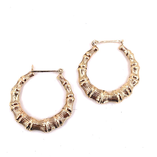 Women’s 9ct Yellow Gold Hollow Bamboo Hoop - Medium 2.9g - Hyman’s Jewellers