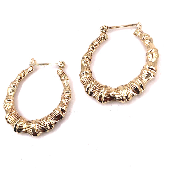 Women’s 9ct Yellow Gold Hollow Bamboo Hoop - Medium 2.9g - Hyman’s Jewellers