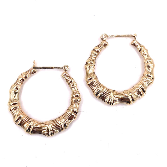 Women’s 9ct Yellow Gold Hollow Bamboo Hoop - Medium 2.9g - Hyman’s Jewellers