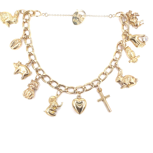 Women’s 9ct Yellow gold Hollow charm Bracelet - 16g - Hyman’s Jewellers
