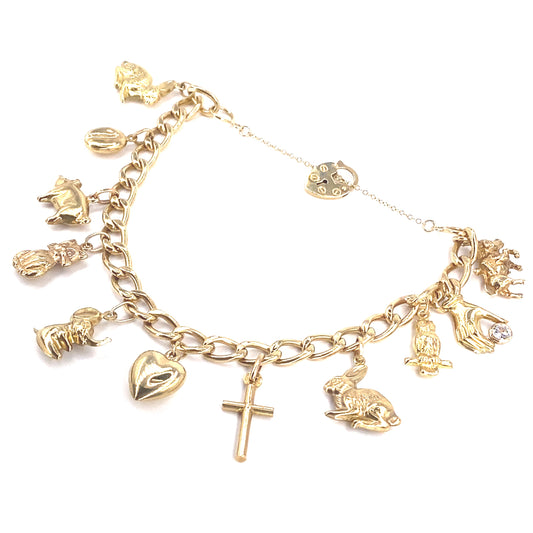 Women’s 9ct Yellow gold Hollow charm Bracelet - 16g - Hyman’s Jewellers