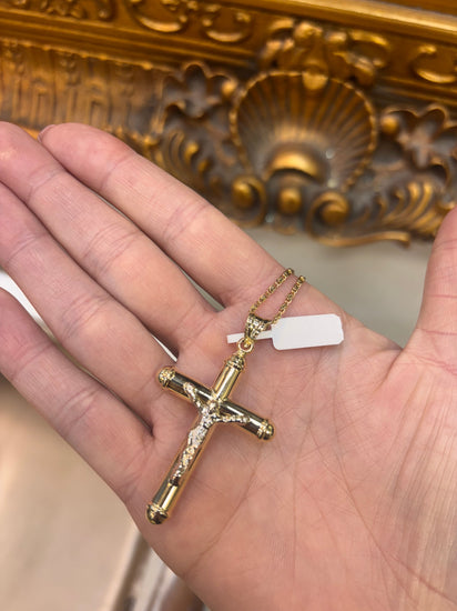 Women’s 9ct Yellow Gold Hollow Cross with Crucifix Detail - Hyman’s Jewellers