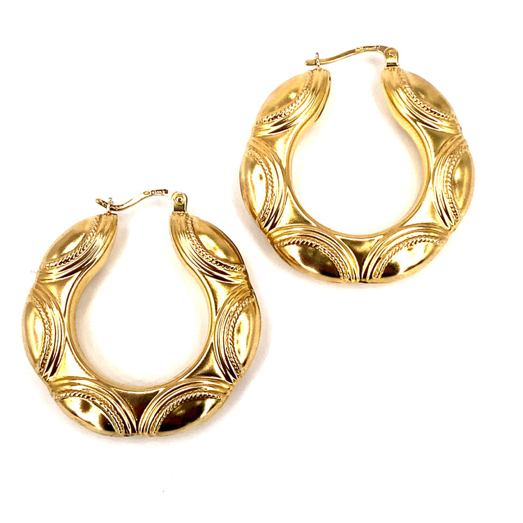 Women’s 9ct Yellow Gold Hollow Vintage Creole Hoops - 5.3g - Hyman’s Jewellers