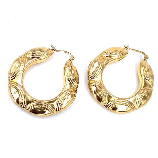 Women’s 9ct Yellow Gold Hollow Vintage Creole Hoops - 5.3g - Hyman’s Jewellers