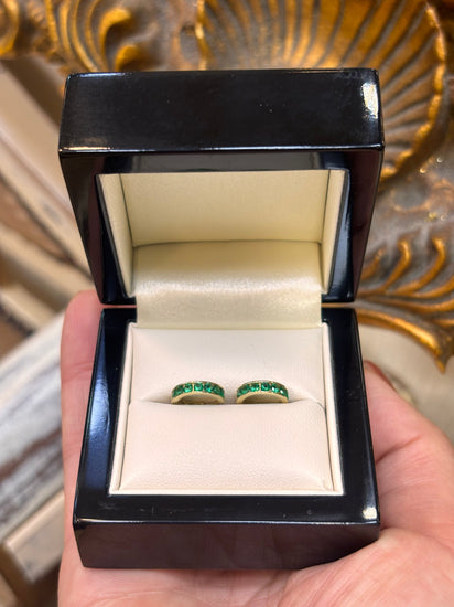Women's 9ct Yellow Gold Hoop Earrings with Round Green CZ Stones - Hyman’s Jewellers