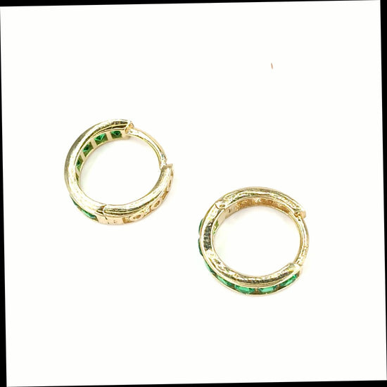 Women's 9ct Yellow Gold Hoop Earrings with Round Green CZ Stones - Hyman’s Jewellers