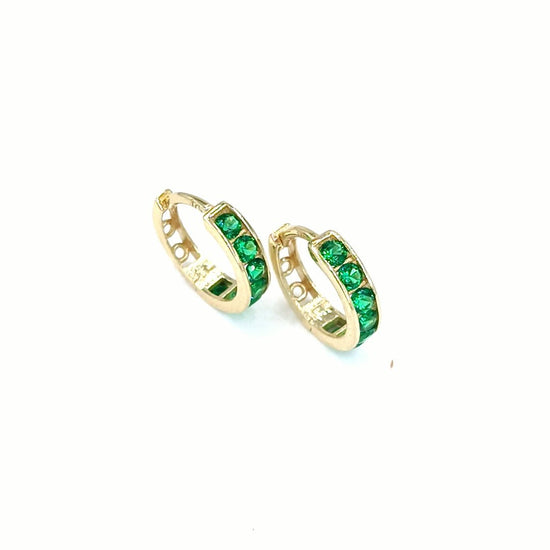 Women's 9ct Yellow Gold Hoop Earrings with Round Green CZ Stones - Hyman’s Jewellers