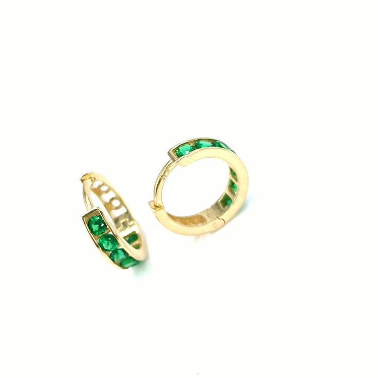 Women's 9ct Yellow Gold Hoop Earrings with Round Green CZ Stones - Hyman’s Jewellers