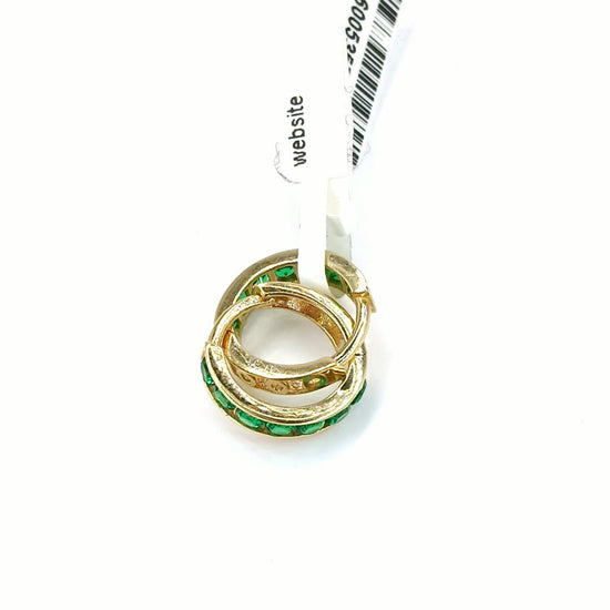 Women's 9ct Yellow Gold Hoop Earrings with Round Green CZ Stones - Hyman’s Jewellers