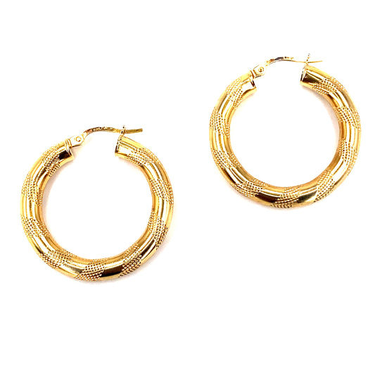 Women’s 9ct Yellow Gold Medium Brushed &Polished Twist Hoops - 2.9g - Hyman’s Jewellers