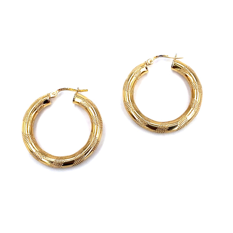 Women’s 9ct Yellow Gold Medium Brushed &Polished Twist Hoops - 2.9g - Hyman’s Jewellers