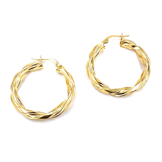 Women’s 9ct Yellow Gold Medium Slim Twist Hoop - 2.1g - Hyman’s Jewellers