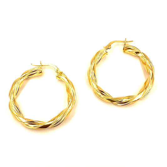 Women’s 9ct Yellow Gold Medium Slim Twist Hoop - 2.1g - Hyman’s Jewellers