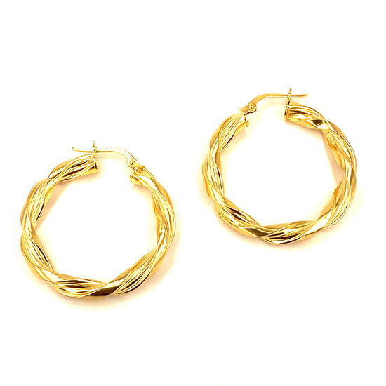 Women’s 9ct Yellow Gold Medium Slim Twist Hoop - 2.1g - Hyman’s Jewellers