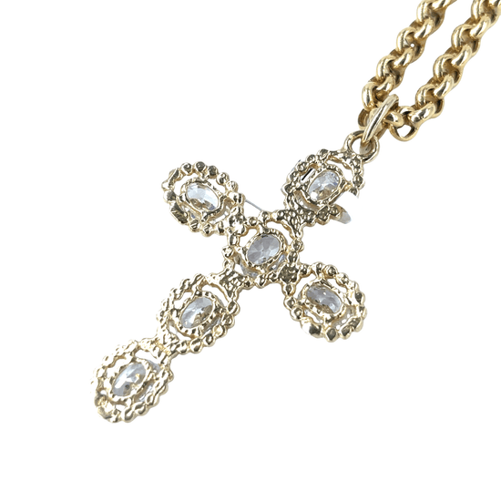 Women’s 9ct Yellow Gold Oval Cut Cz cross Pendant - Hyman’s Jewellers