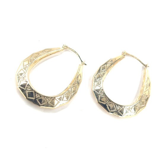 Women’s 9ct Yellow Gold Patterned Hoops - 1.1g - Hyman’s Jewellers