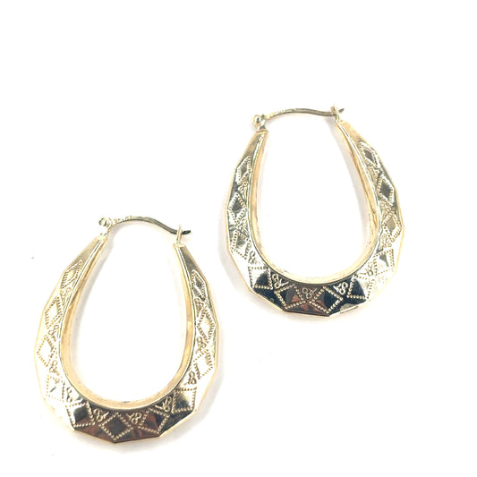 Women’s 9ct Yellow Gold Patterned Hoops - 1.1g - Hyman’s Jewellers