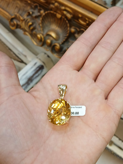 Women's 9ct Yellow Gold Pendant with Oval Brilliant Cut Citrine - Hyman’s Jewellers