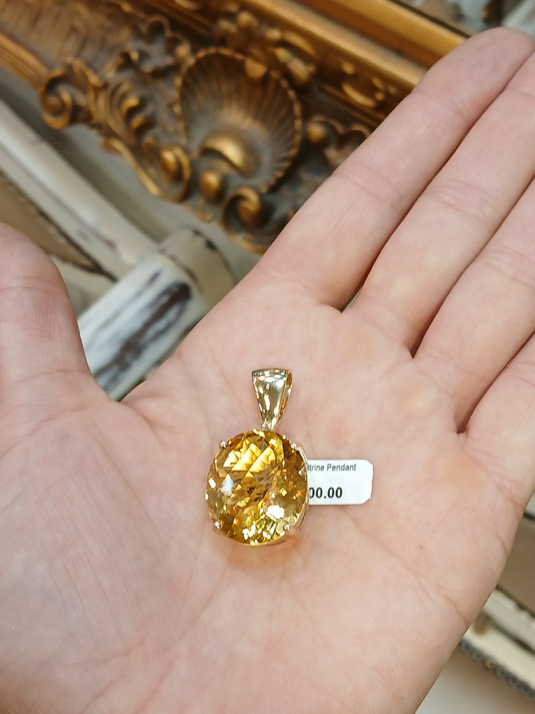 Women's 9ct Yellow Gold Pendant with Oval Brilliant Cut Citrine - Hyman’s Jewellers