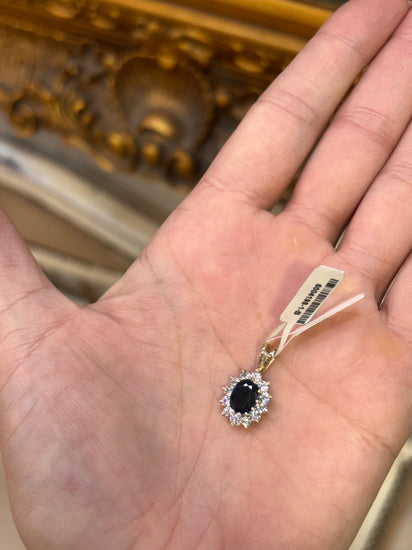 Womens 9ct Yellow Gold Pendant with White CZ Oval Blue Sapphire - Hyman’s Jewellers