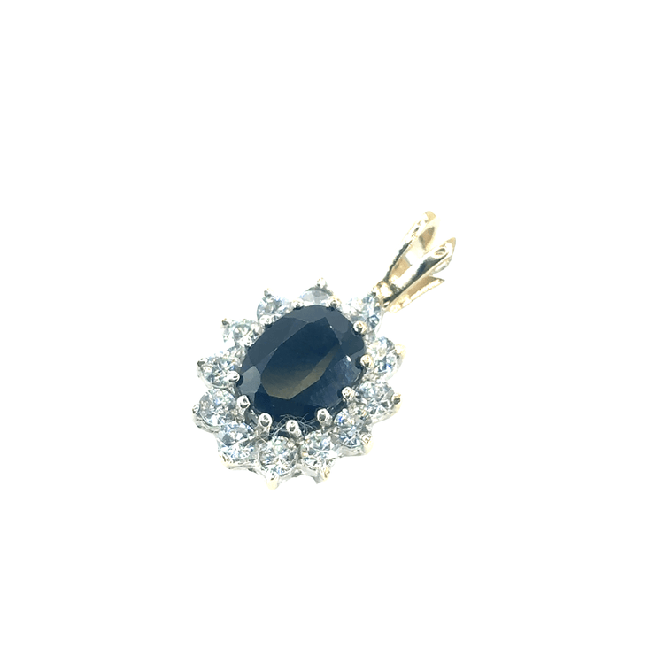 Womens 9ct Yellow Gold Pendant with White CZ Oval Blue Sapphire - Hyman’s Jewellers