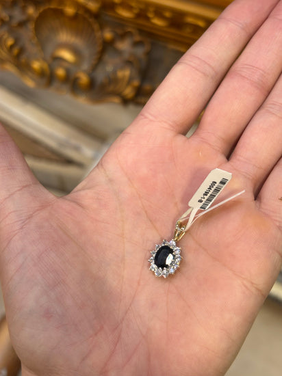 Womens 9ct Yellow Gold Pendant with White CZ Oval Blue Sapphire - Hyman’s Jewellers
