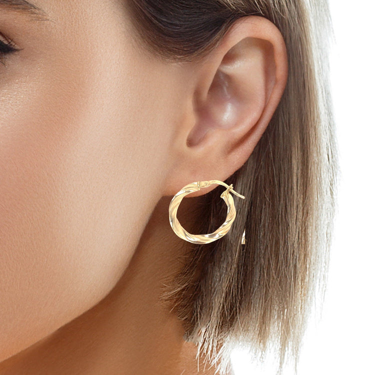 Women’s 9ct Yellow Gold Small Twisted Hoop Earrings - Hyman’s Jewellers