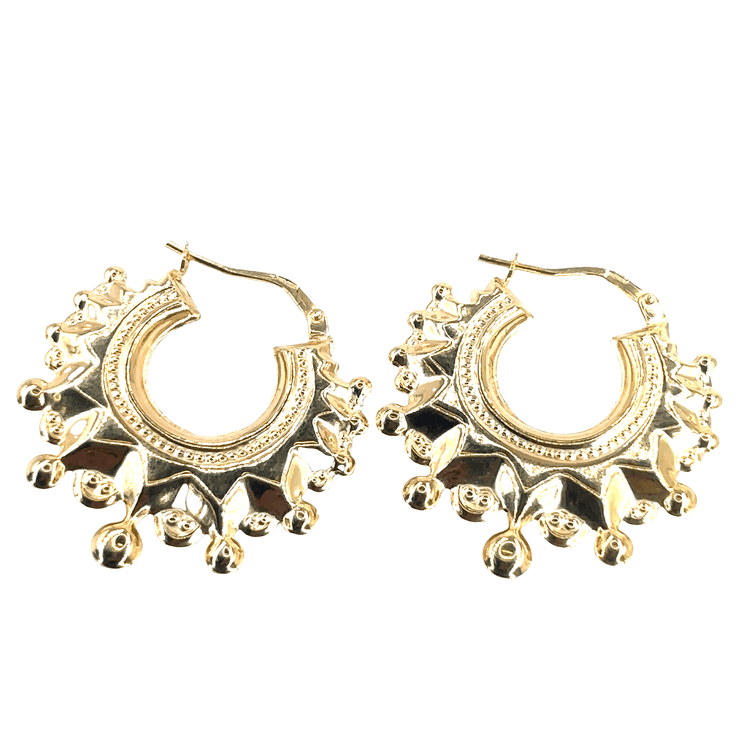 Women’s 9ct Yellow Gold Spike & Ball Creole Hoop Earrings- medium - Hyman’s Jewellers