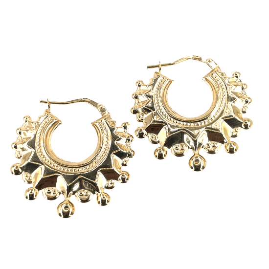 Women’s 9ct Yellow Gold Spike & Ball Creole Hoop Earrings- medium - Hyman’s Jewellers