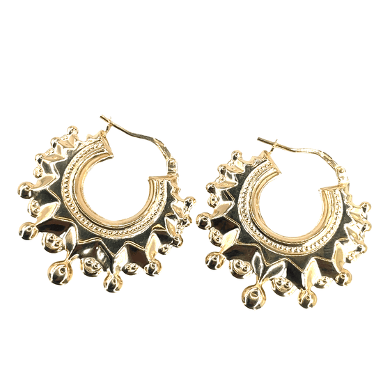 Women’s 9ct Yellow Gold Spike & Ball Creole Hoop Earrings- medium - Hyman’s Jewellers