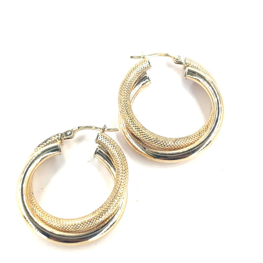 Women’s 9ct Yellow Gold Teist Hoop Earrings - 2.9g - Hyman’s Jewellers
